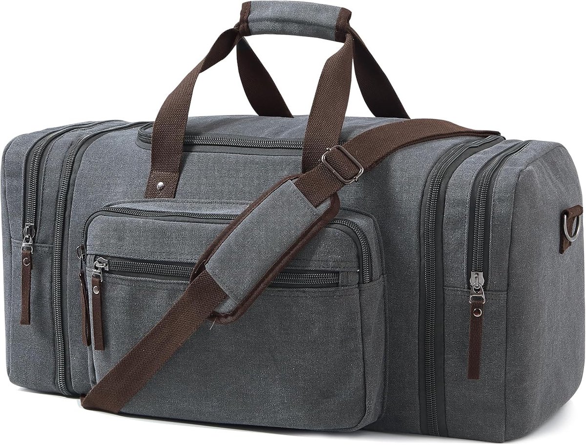 SnelShoppen - EKOROMIER 55L Canvas Reistas voor Mannen – Uitbreidbare Weekendtas voor Gym, Korte Vliegreizen, Handbagage, Reizen, 2-4 Dagen, 55x27x30c