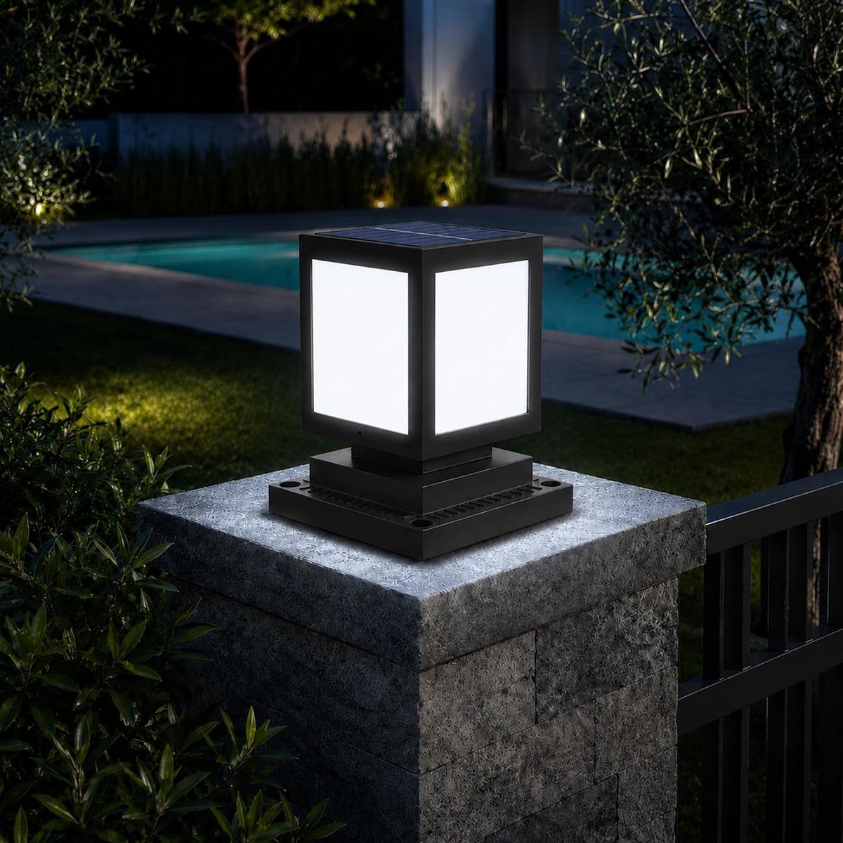 SnelShoppen - Solar Pole Lamp | Outdoor Lamp met Twilight Sensor, 2200 mAh Accu, Waterproof, LED Tuinlamp voor Patio, Tuin, Pad en Oprit, 6000 K Koud