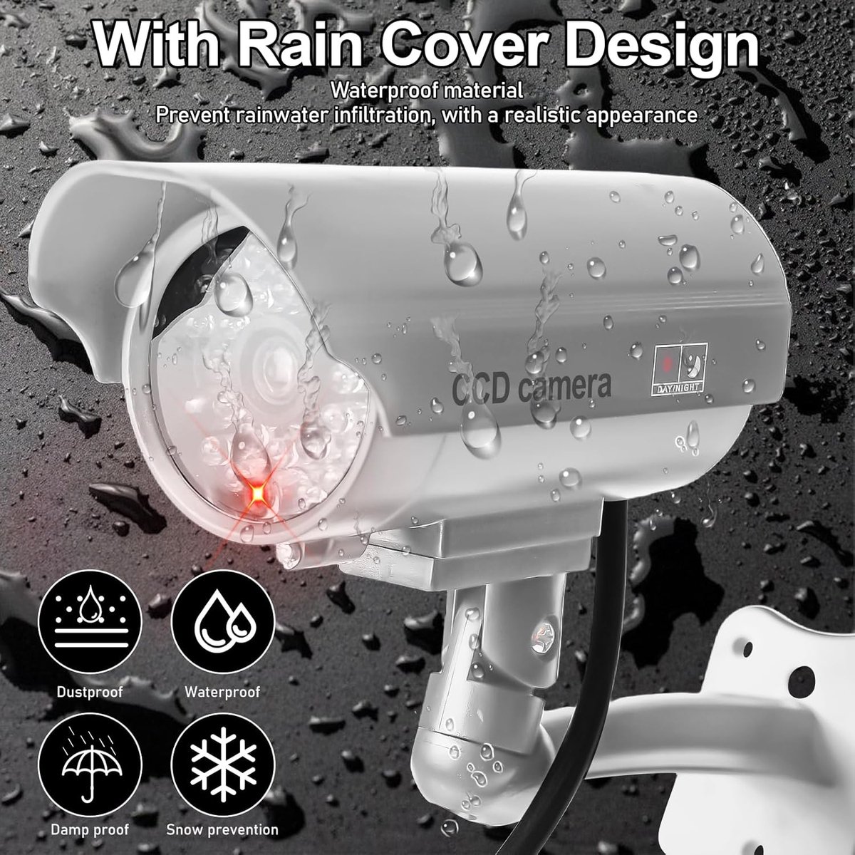 SnelShoppen - Dummy Camera met Flitsende LED, Neppcamera voor Buiten, Realistische Beveiligingscamera voor Thuis, Kantoor & Surveillance - Zilver
