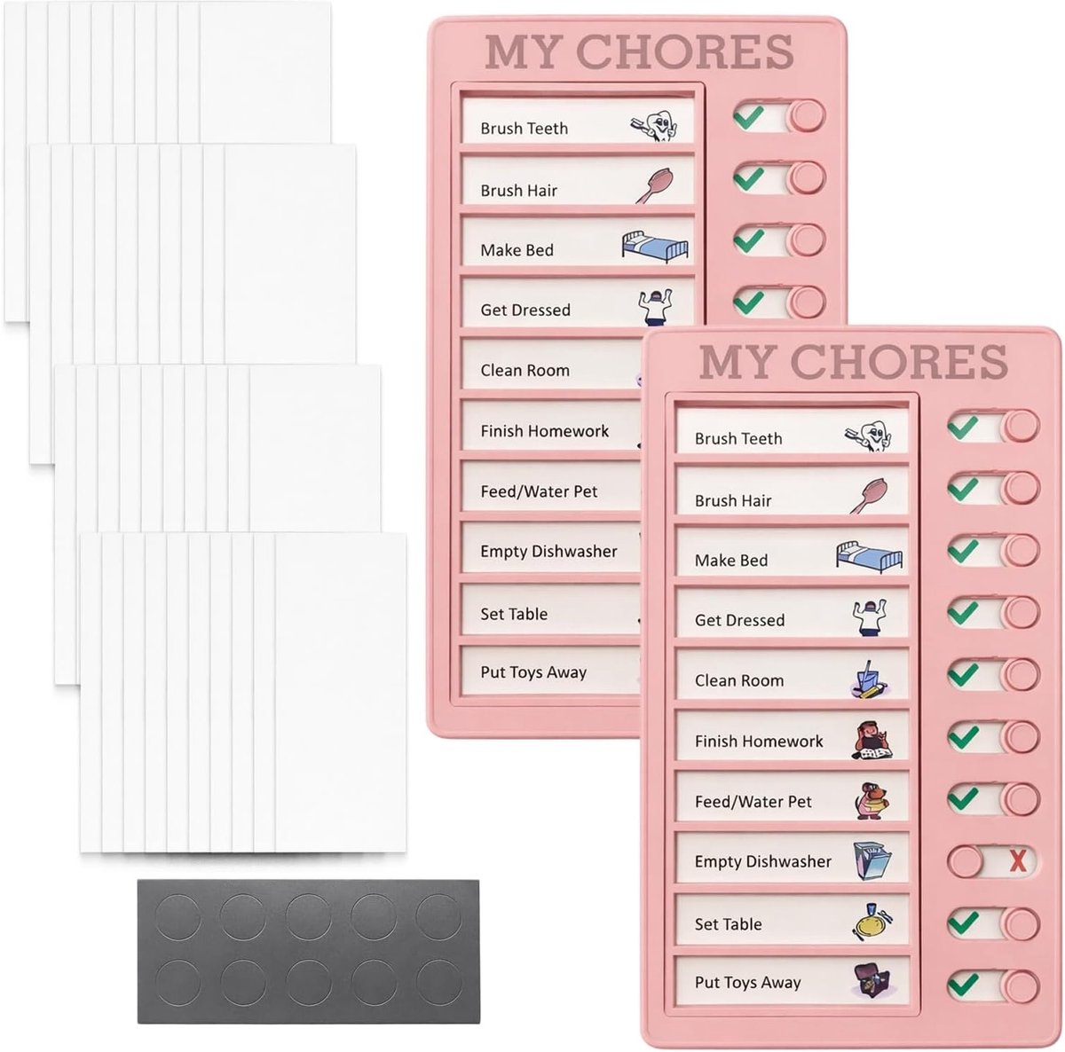 SnelShoppen - 2 stuks Checklist Board, Herbruikbare To Do Lijst met 40 Kaarten, Roze Dagplanner voor Taken, Routines en Leerplannen, Perfect voor Thui