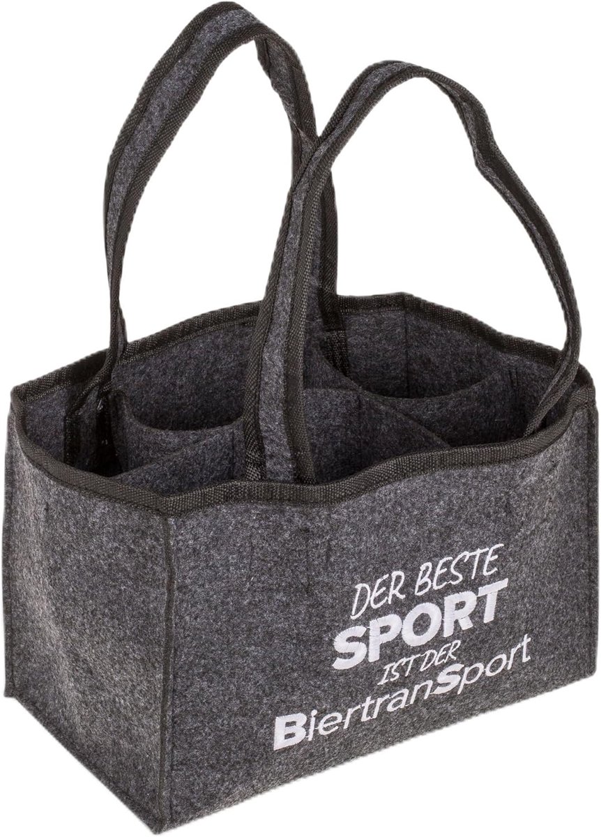 SnelShoppen - Stylish Vilt Flessentas voor 6 Flessen Bier, 0.33 L/0.5 L, Handtas voor Mannen, Ideaal voor Vaderdag en BBQ Feesten, Grijs met 'Beer tra