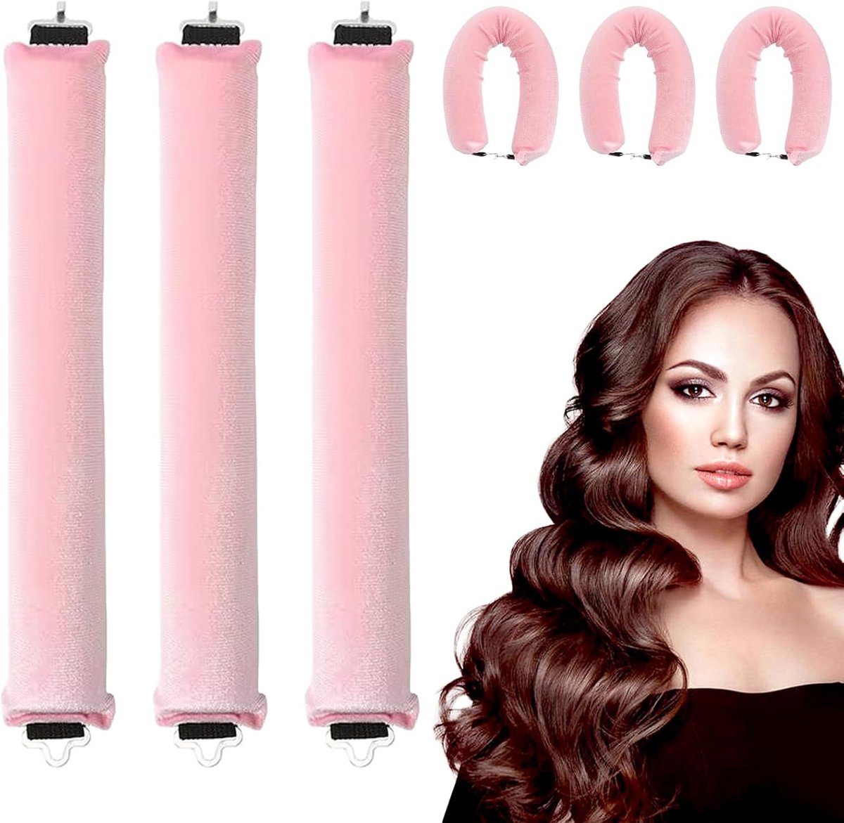 SnelShoppen - 3-delige Heatless Curlers Set - Hittevrije Haarrollers voor 's Nachts - Soft Hair Roller Bars met Haak - Ideaal voor Mooie Krullen zonde