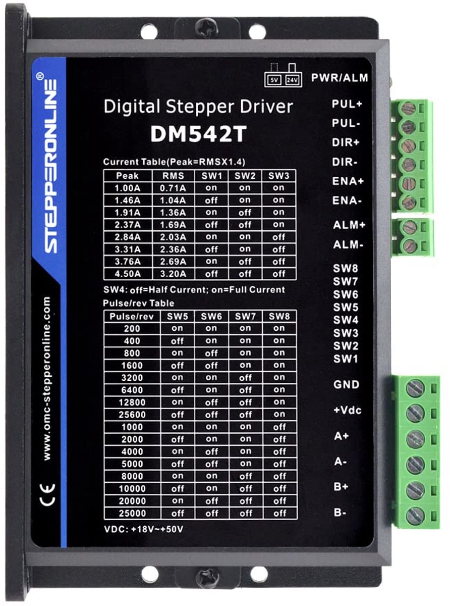 SnelShoppen - Stepper Motor Driver DM542T 1.0-4.2A 20-50VDC voor Nema 17, 23, 24 Stappenmotor - Volledig Digitaal met Geavanceerde Motion Control Tech