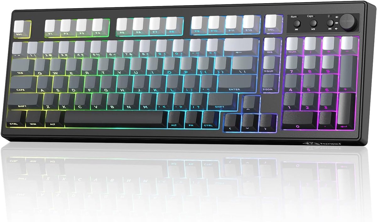 SnelShoppen - RGB Draadloos Gaming Toetsenbord met Numeriek Paneel, Bluetooth/2.4G Draadloos/USB-C Verbinding, PBT Toetsen, 4000mAh Accu - Zwart