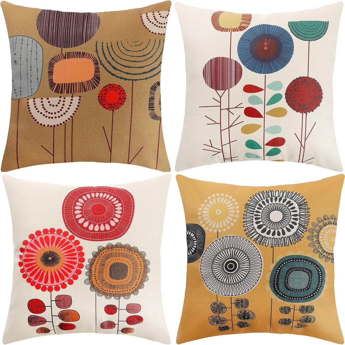 SnelShoppen - Cushion Covers 45x45cm, Velours Kussenhoezen 4 Pack Decoratieve Kussenslopen voor Sofa, Woonkamer, Auto (Bloemen-Linnen)