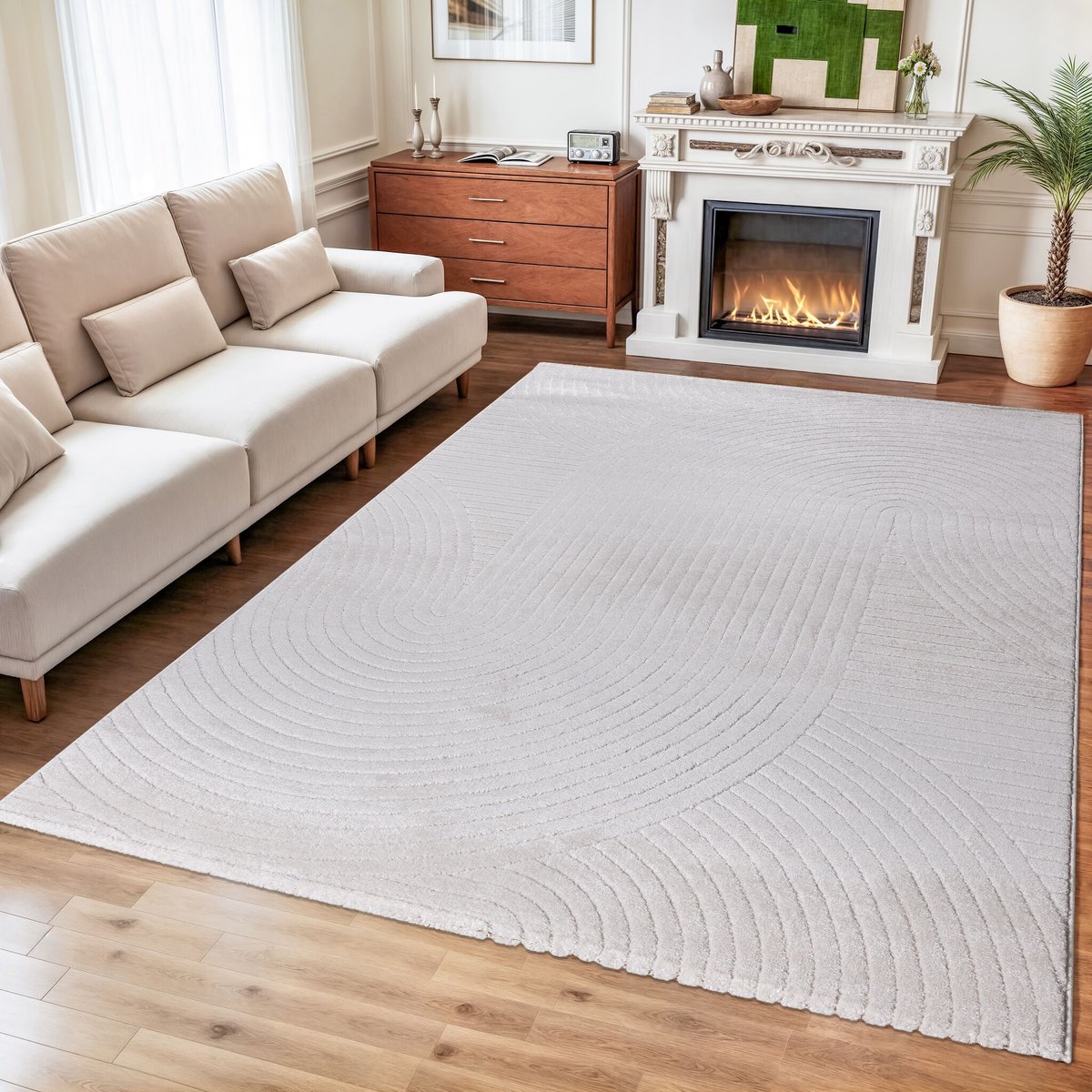 Muratap Vivant Japandi Art - Vloerkleed Laagpolig Effen - Creme- 80x150 CM