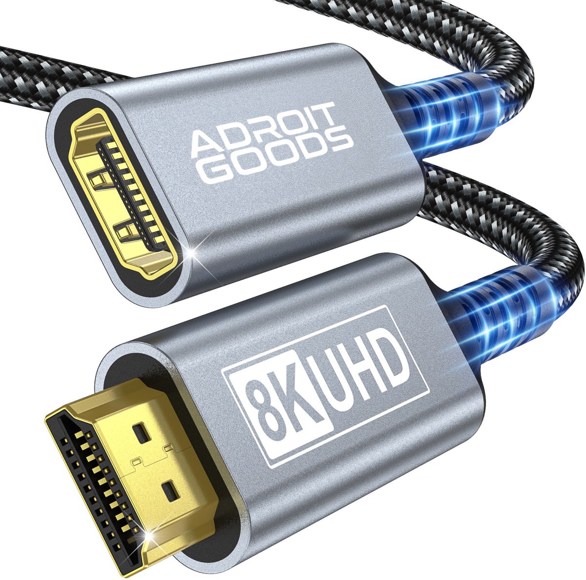 AdroitGoods HDMI 2.1 Verlengkabel 8K 60Hz – Ultra High Speed HDMI Extender 48Gbps, 4K 120Hz, HDR, Gaming Kabel Verlengstuk, Duurzaam Gevlochten Design - 0,5 m