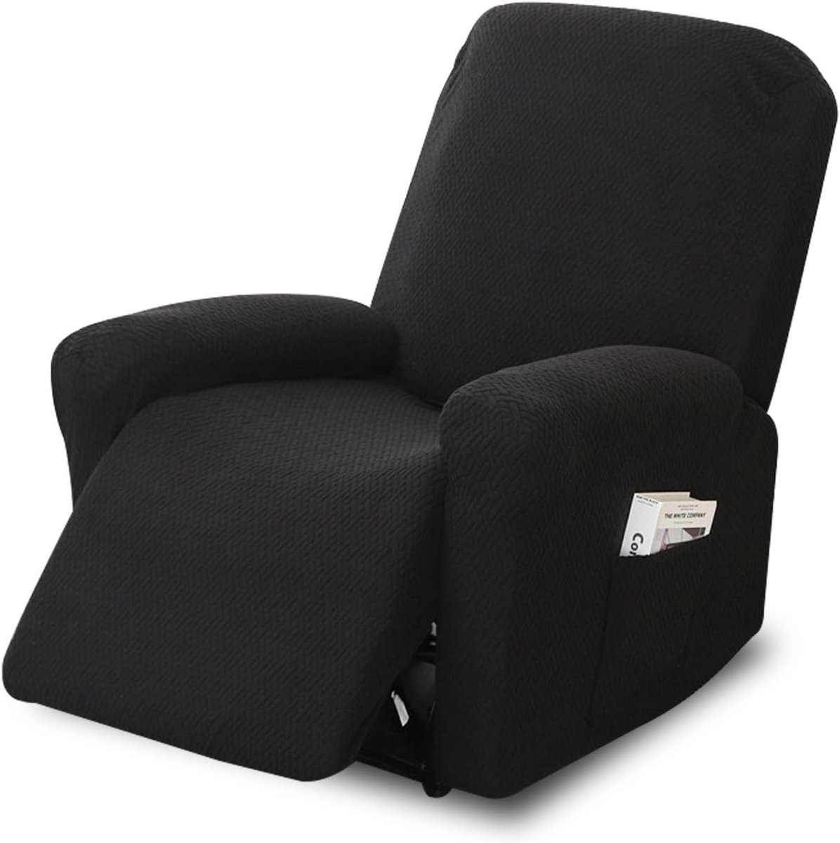SnelShoppen - 4-delige All-Inclusive Recliner Cover - Wasbare Stretch Relax Stoelhoes met Opbergzakken - Zwarte Hoes voor Relaxfauteuil - Perfect voor