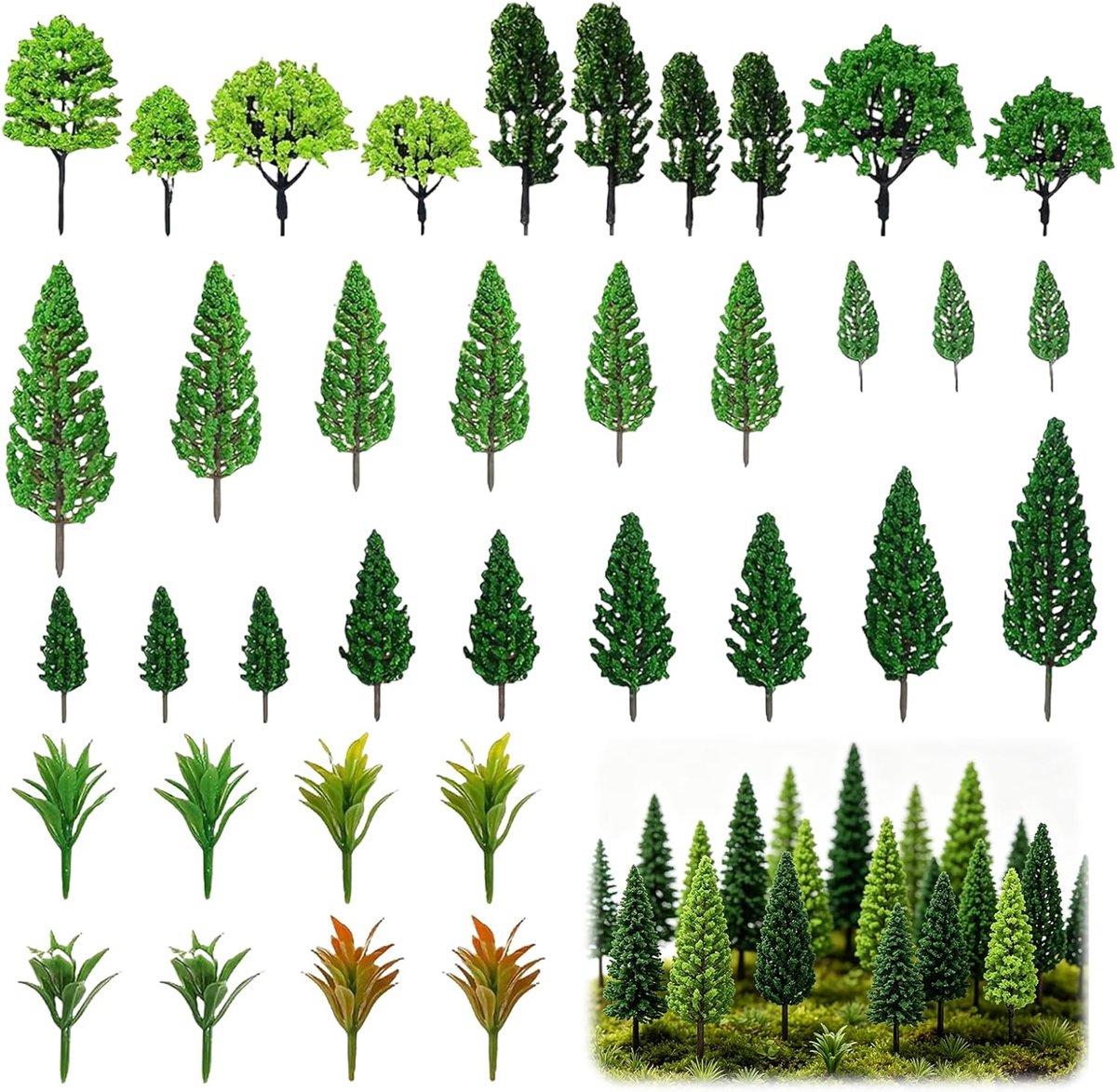 SnelShoppen - 36pcs Miniatuur Bomen voor Modelbouw, Realistische Model Trees 3-7.5cm, Perfect voor Modelspoor, Diorama, Sandtable en Landschapsontwerp