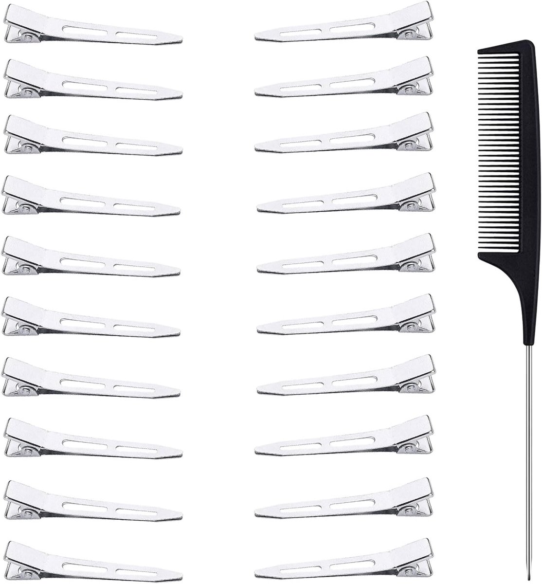 SnelShoppen - 20 Stuks Haarclips - Zilveren Metalen Haarclips - Kappersbenodigdheden - Stalen Crocodile Clips voor Krullen - 5,5 cm - Perfect voor Sty