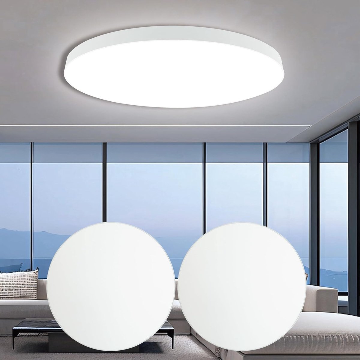 SnelShoppen - LED Plafondlamp Set van 2 Stuks, Ø30 cm, 24W, 6000K, 2700LM, IP44, Ronde Koude Witte Lamp voor Slaapkamer, Hal, Kelder, Balkon, Badkamer