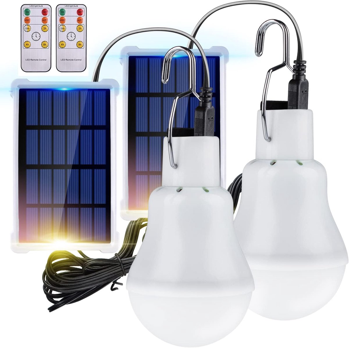 SnelShoppen - 2x Solar Powered Buitenlampen met Lichtsensor en Afstandsbediening - LED Hanglampen voor Tuin, Camping, BBQ en Feestjes