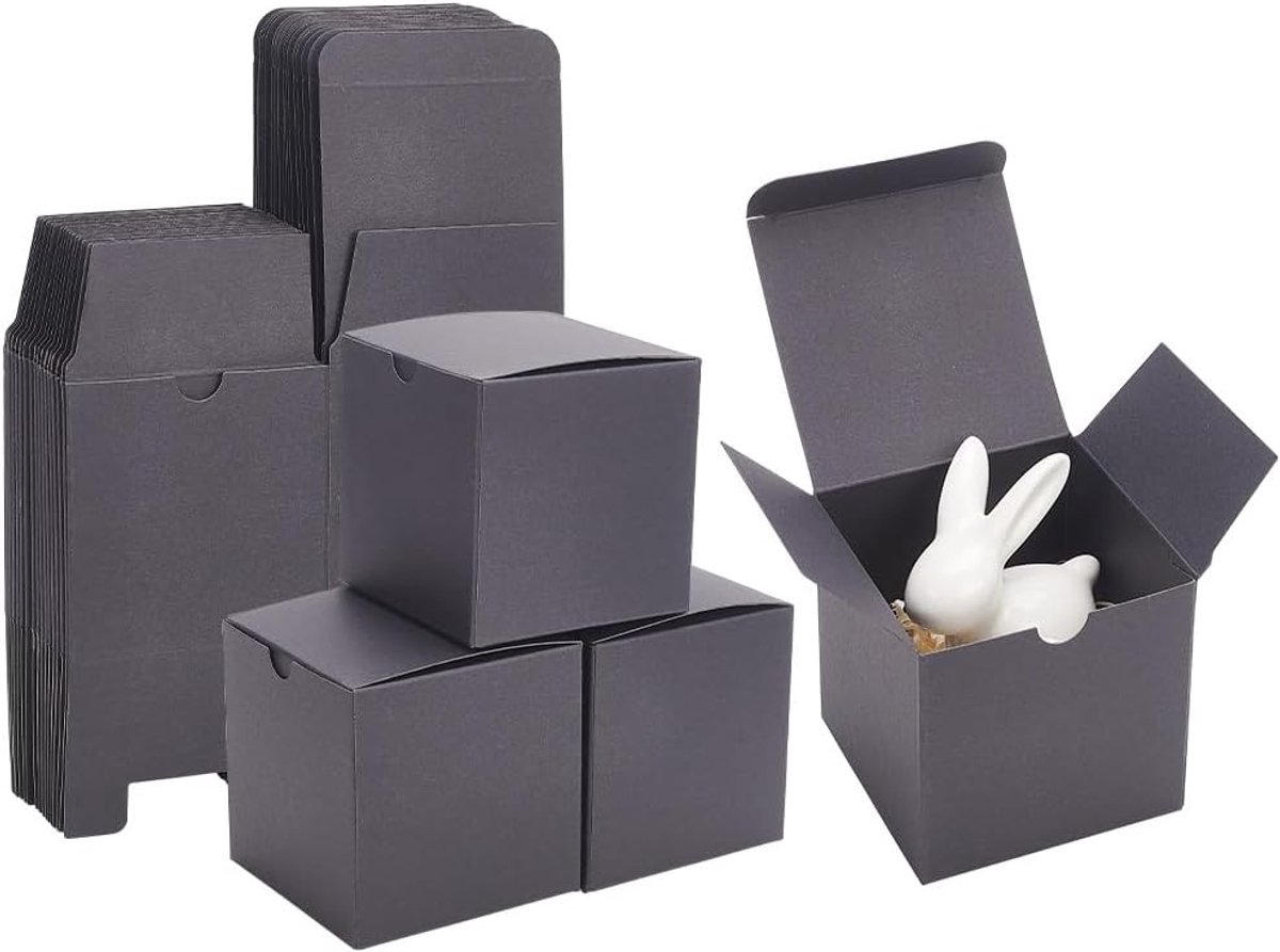 SnelShoppen - 20 Stuks Kraft Papier Cadeauboxen 8x8x8 cm Zwart - Vouwbare Mini Cardboard Dozen met Deksel voor Feest, Verjaardag, Bruidsjonker Voorste