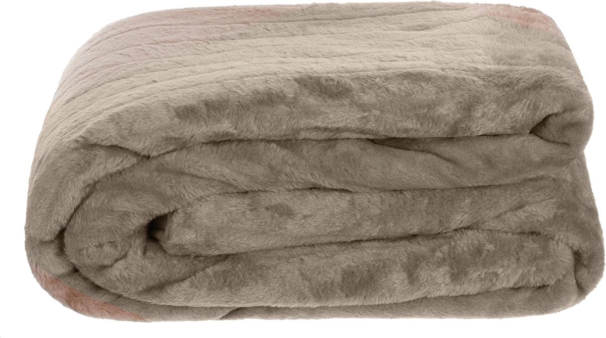SnelShoppen - Luxe Faux Fur Deken 180x220 cm - Warm en Zacht Minky Plaid in Taupe/Grey - Perfect voor Sofa, Bed, Terras en Gezellige Avonden