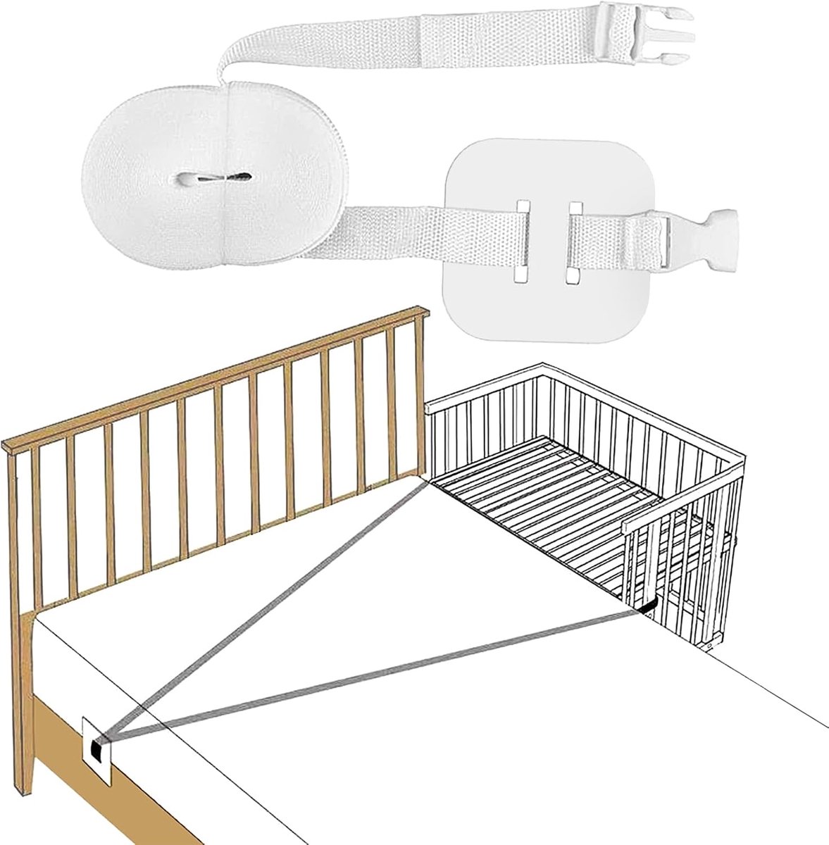 SnelShoppen - 8m Baby Bed Belt Set - Universele Bevestiging voor Ledikant - Verstelbare Crib Bescherming - Witte Meubelriemen voor Cot - 2.5 cm Breed