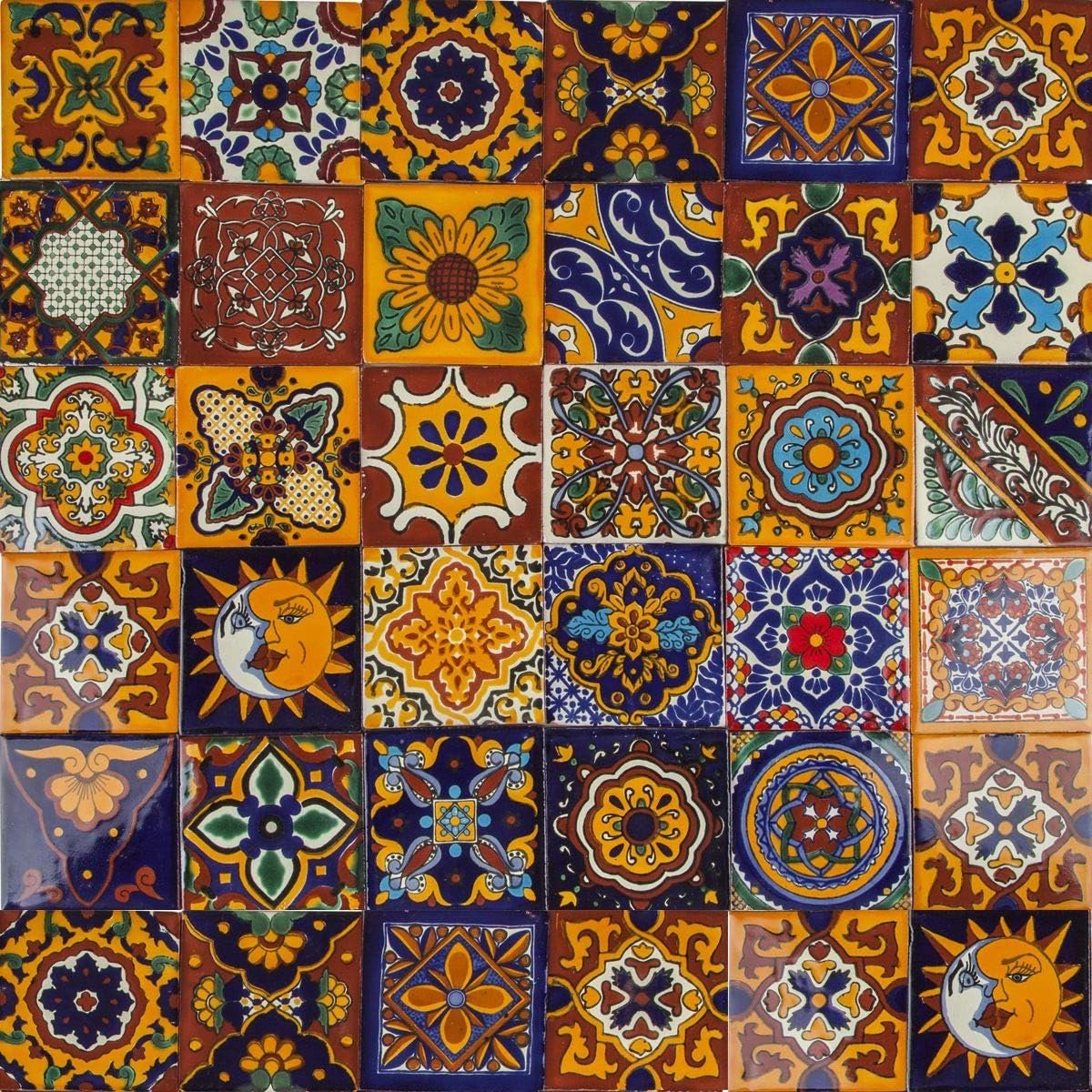 SnelShoppen - 30 Decoratieve Mexicaanse Mozaïektegels - Handgemaakte Talavera Tegels 10.5x10.5 cm voor Badkamer, Keuken, Douche, Trap, Woonkamer, Keuk