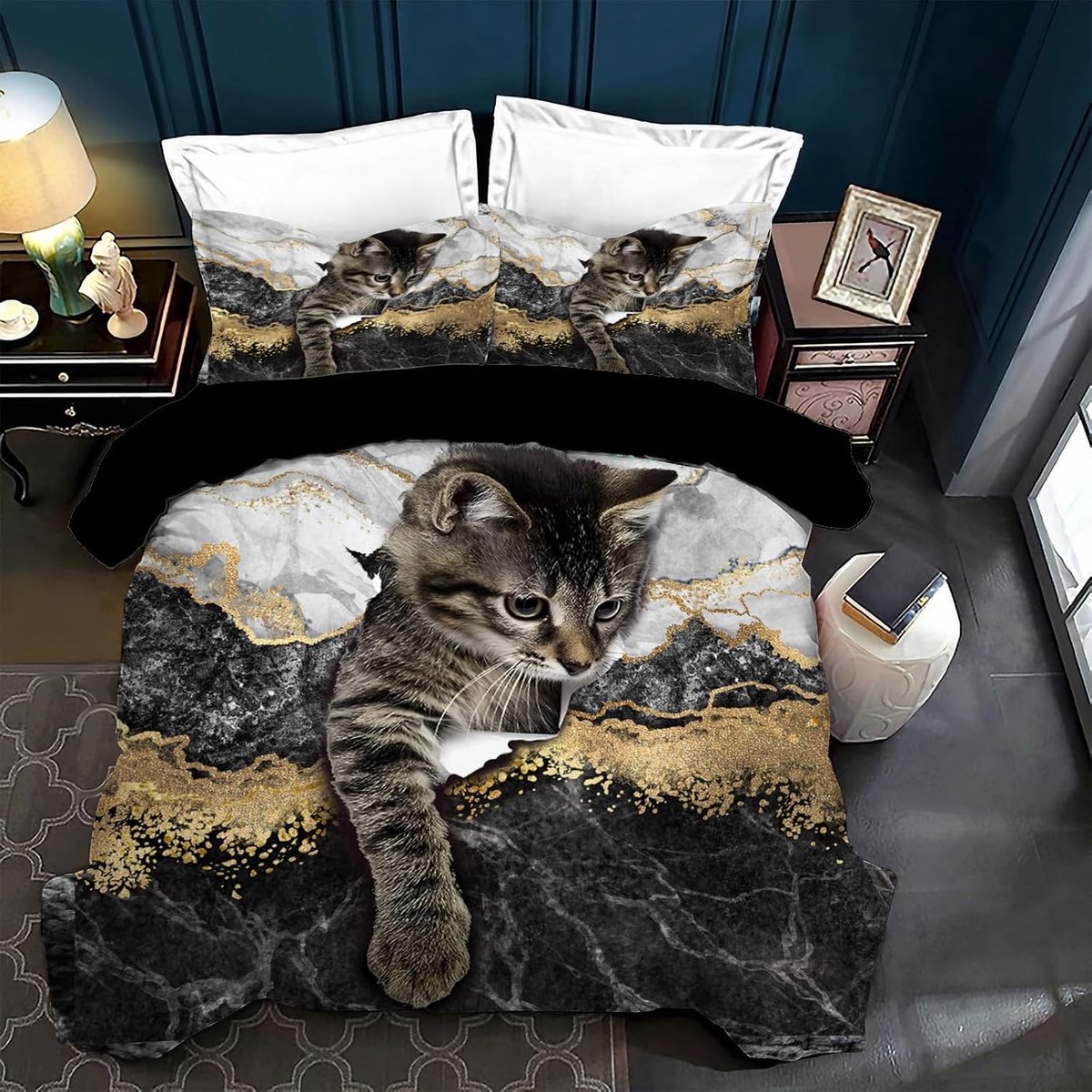 SnelShoppen - Duvet Cover 260x240 cm voor Tweepersoonsbed, 3D Dekbedovertrek met Schattige Katten, 3-delige Set met 1 Dekbedovertrek en 2 Kussenslopen