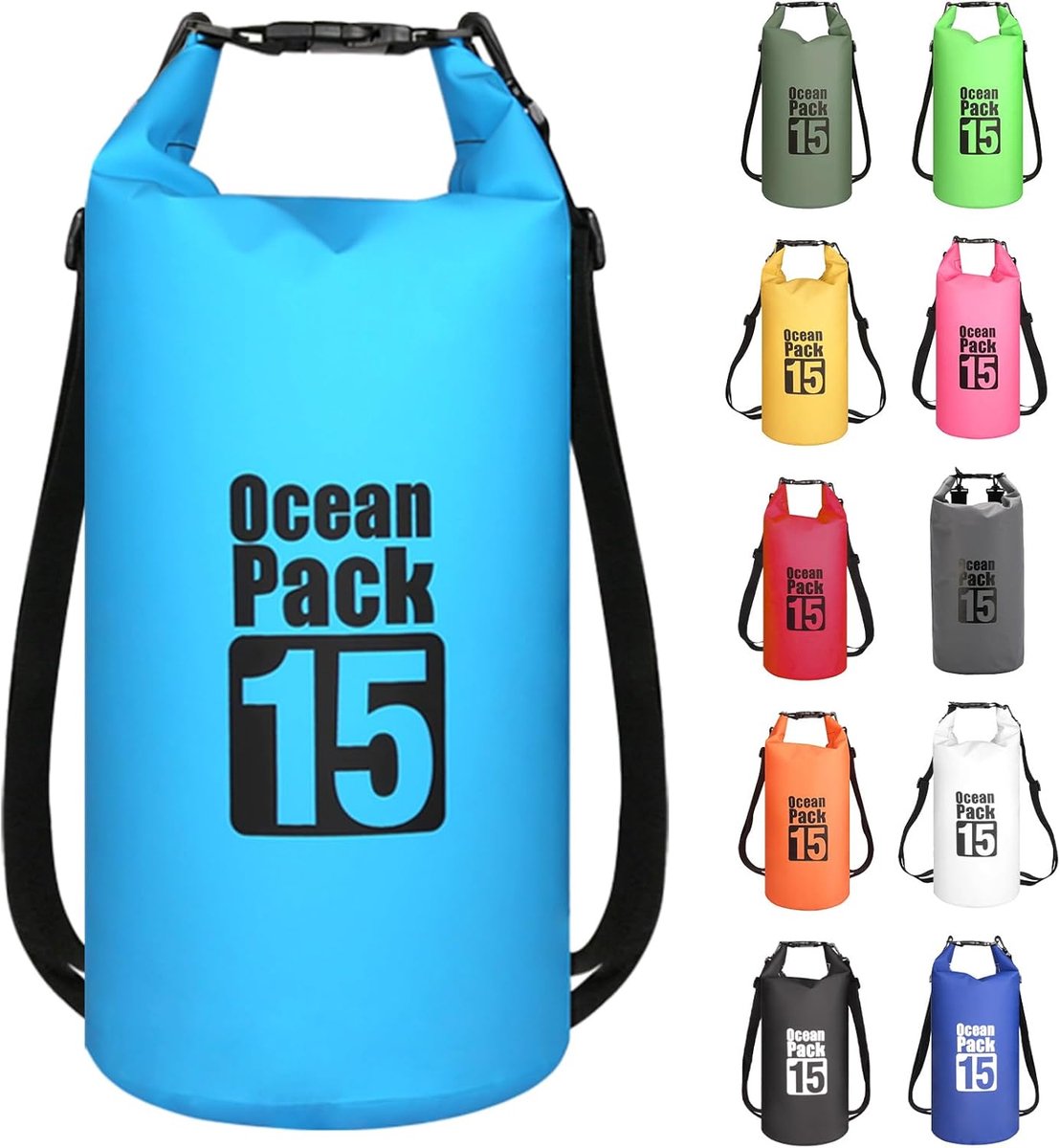 SnelShoppen - 2024 Nieuwe Waterdichte Rugzak & Duffle Bag 15L - Blauw - Ideaal voor Zwemmen, Boottochten en Watersporten - Duurzaam en Stevig