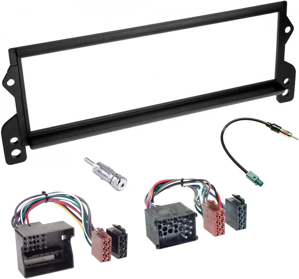 SnelShoppen - 1 DIN Radio Paneel Frame Auto Radio + Antenne Adapter + ISO Aansluitkabels voor BMW Mini Cooper - Zwart