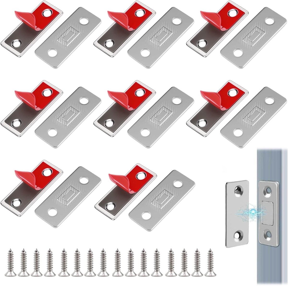 SnelShoppen - 8 stuks magnetische sluitingen, ultra-dunne zelfklevende boxen | Deurvergrendeling Magnetische Deurknop voor Lades, Balkon- en Kastdeure