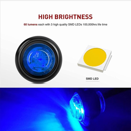 SnelShoppen - 10 Pack Waterproof LED Lichten, Onderwater LED Verlichting, 12V Navigatie Lichten, Duurzaam en Corrosiebestendig, Blauw voor Tuin, Campi — afbeelding 2