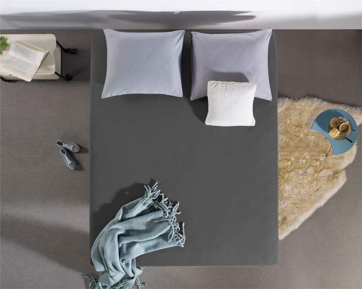 SnelShoppen - Fitted Sheet 100% Katoen 140x200 cm, Moisture Absorberend en Warmteregulerend, Geschikt voor Matras tot 30 cm, Anthraciet, Ideaal voor B