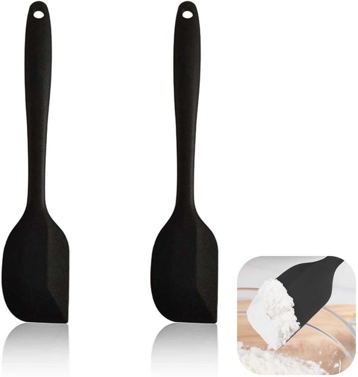 SnelShoppen - Set van 2 Mini Silicone Spatulas 22.5cm, Zwart, Hittebestendig tot 315°C, Flexibel en Naadloos, Ideaal voor Bakken, Koken, Mengen en Roe