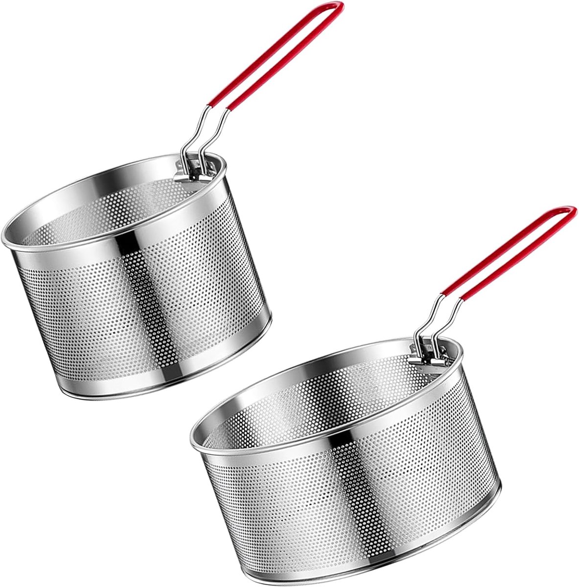 SnelShoppen - 2-delige RVS Zeef Set 18/20 cm - Keuken Strainer, Pasta Zeef, Frituurmand, Met Verwijderbare Handgreep, Voor Koken, Blancheren, Bakken