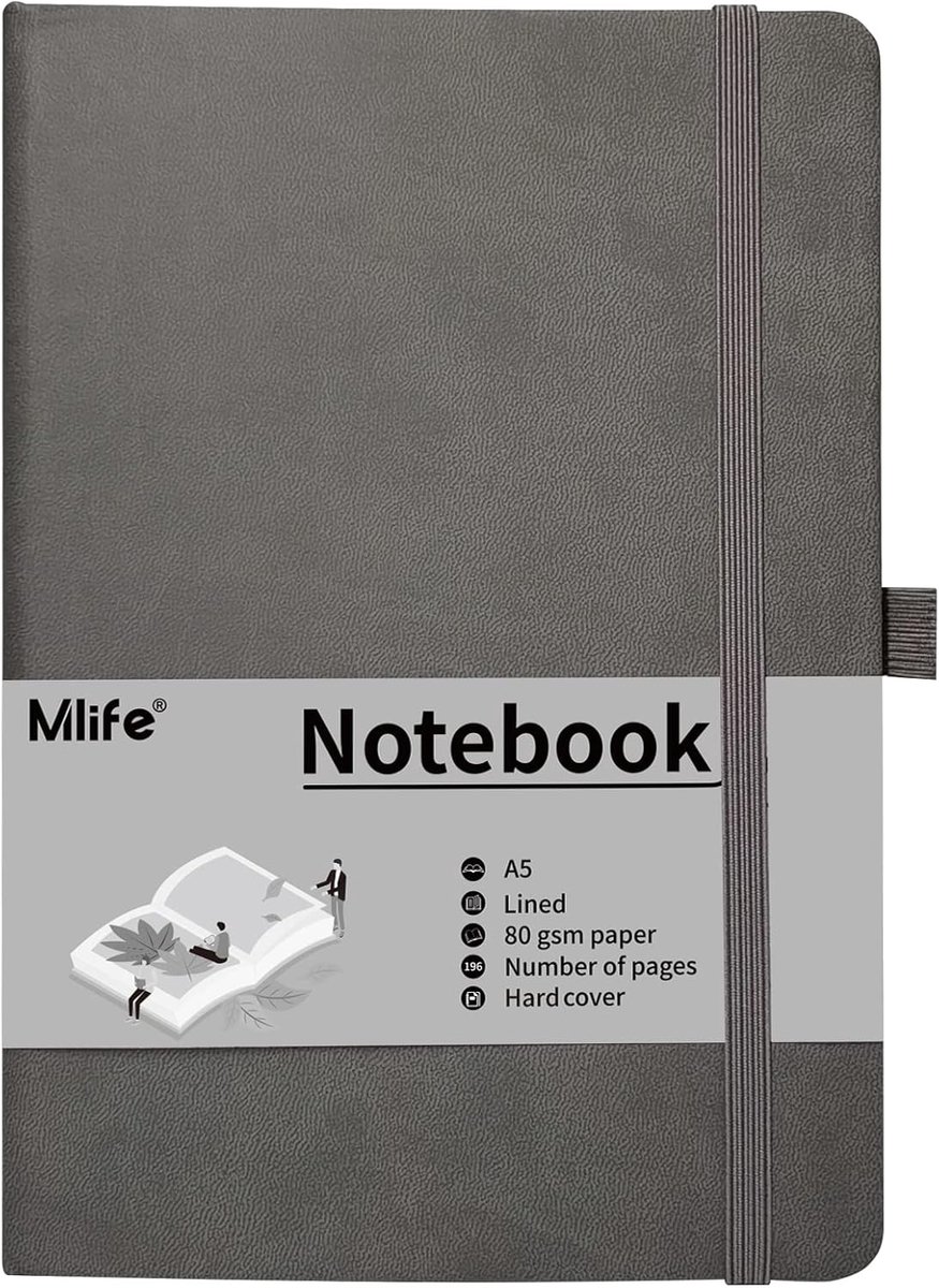 SnelShoppen - A5 Notitieboek Hardcover met Elastische Sluiting, 192 Pagina's, Grijs, Perfect voor Notities, Studies, Journaling en Creatief Schrijven
