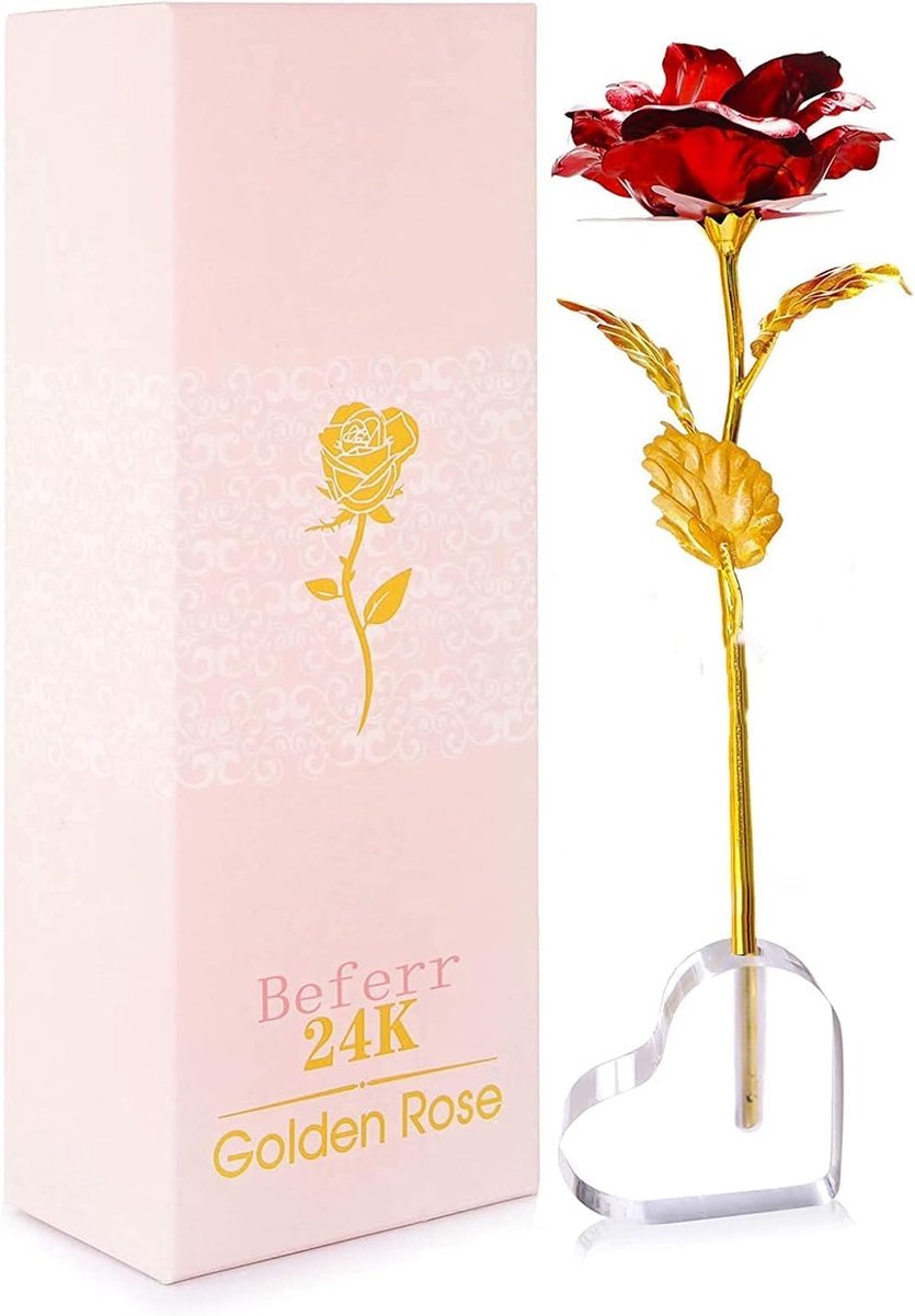 SnelShoppen - PIQIUQIU Infinity Rozen Hart Stand - Kunstbloemen voor Valentijnsdag, Moederdag, Verjaardag - Rode Rozen met Acrylstelen - Duurzaam en G