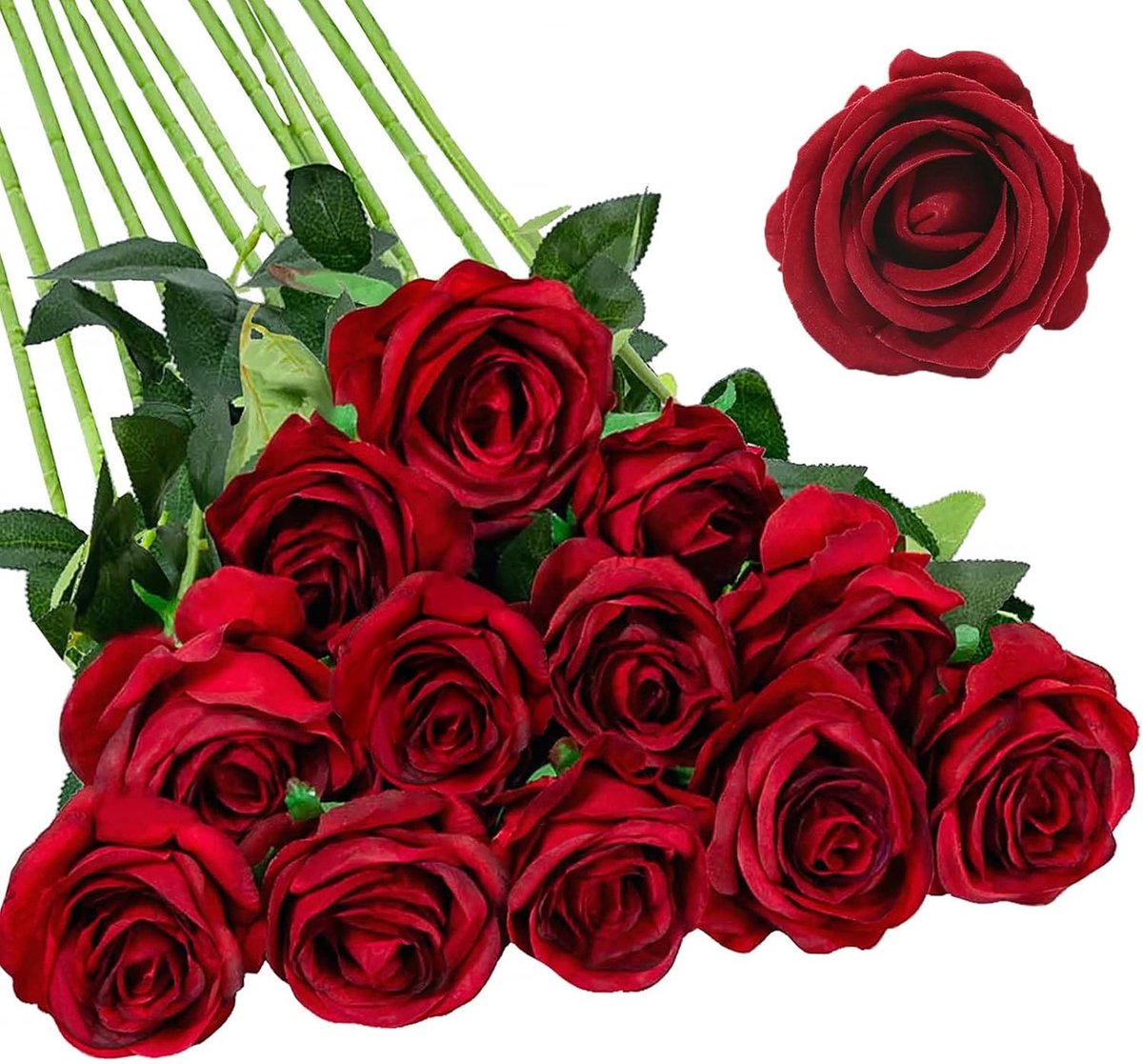 SnelShoppen - 15 Stuks Kunstbloemen Rozen Kunststof Rozenboeket 2.8x20cm Rood/Wijnkleur Realistisch voor Bruiloft, Thuis, Feest, Baby Shower, Valentij
