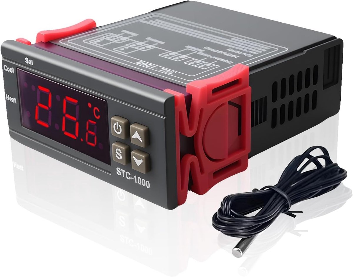 SnelShoppen - Digitale Temperatuurcontroller STC-1000 met LED-display, 110V-220V, NTC Sensor Probe voor Verwarming en Koeling, Ideaal voor Koelkasten