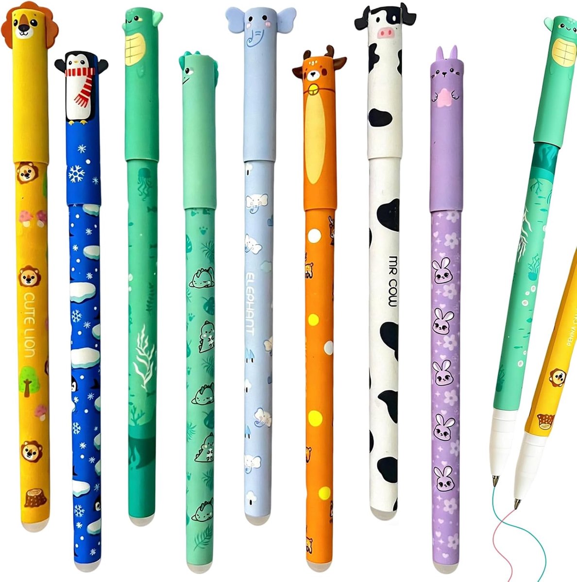 SnelShoppen - 6 Uitwisbare Rollerbalpennen 0,5 mm - Gelpennen met Diermotieven - Perfecte Schoolbenodigdheden voor Notities, Dagboek en Kantoor