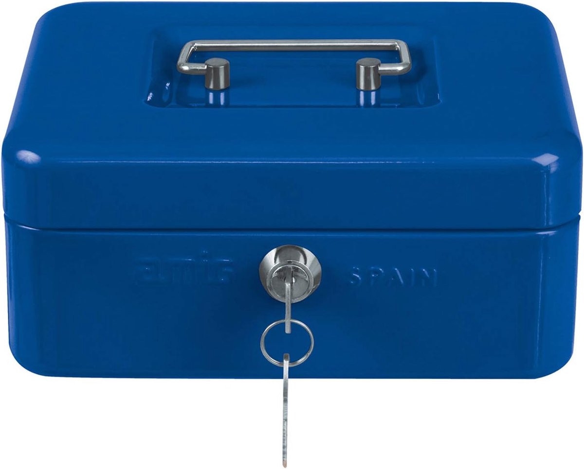 SnelShoppen - Money Cassette, Veiligheidsbox voor Geld en Munten, 200 x 160 x 70 mm, Blauw, Staal, Met 2 Sleutels, Ideaal voor Thuis en Op Reis