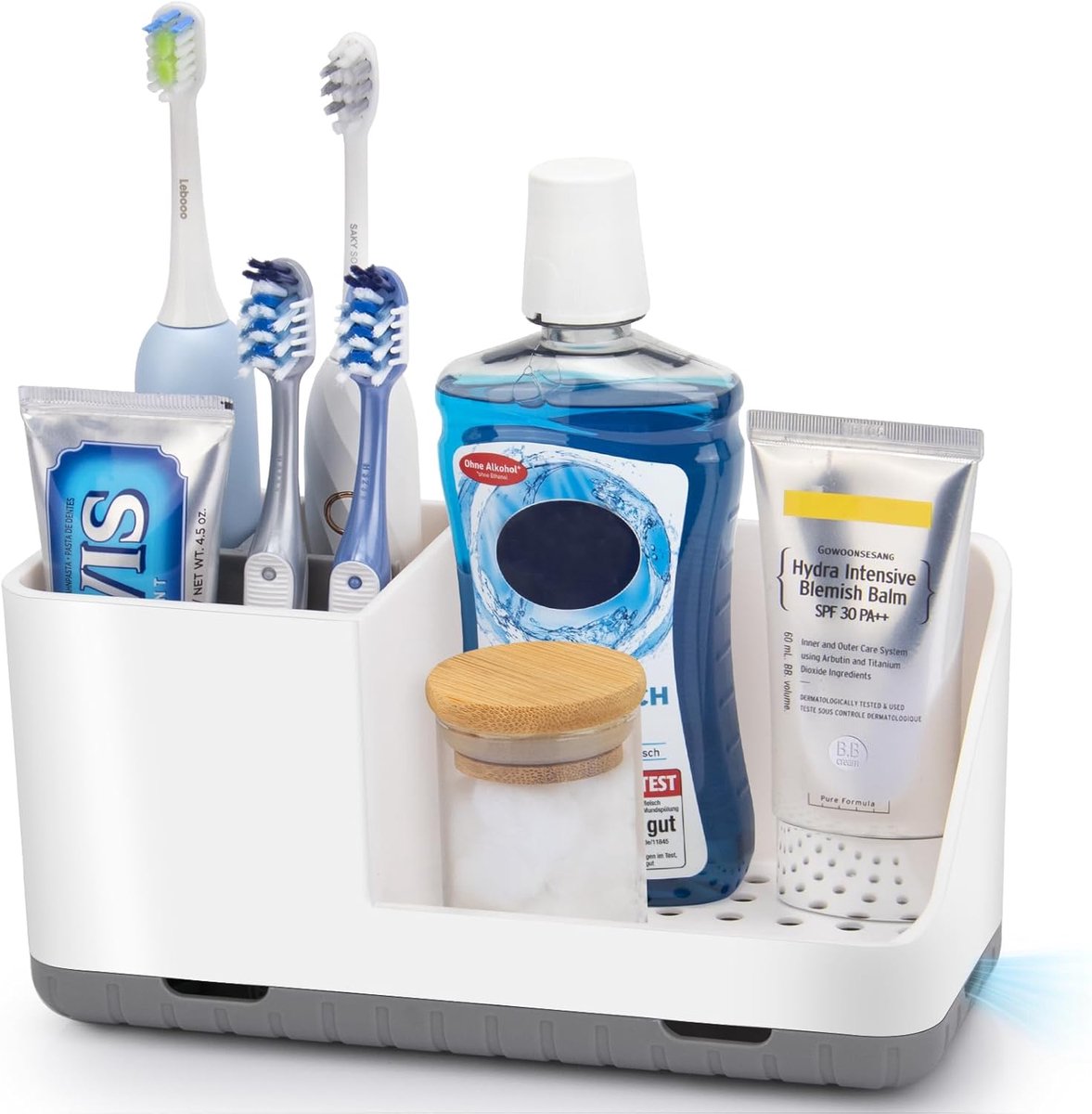 Thijox - Badkamer Counter Organizer - Tandenborstelhouders, Kinderen Elektrische Tandenborstel & Tandpasta Houders, Praktische Vanity Sink Organizer i
