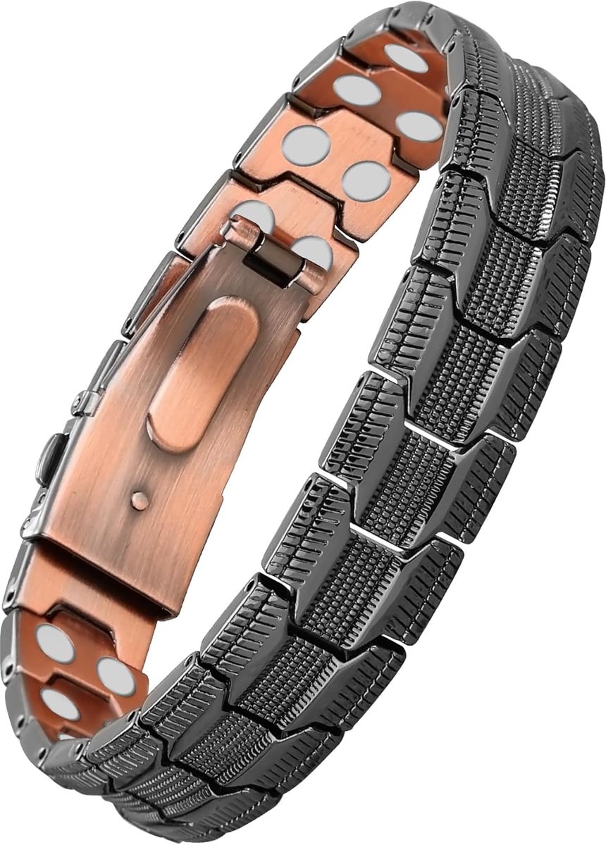 SnelShoppen - Magneet Armband voor Mannen, 99.99% Koper, Sterke Neodymium Magneten, Verstelbare Lengte met Vlindersluiting (Zwart)