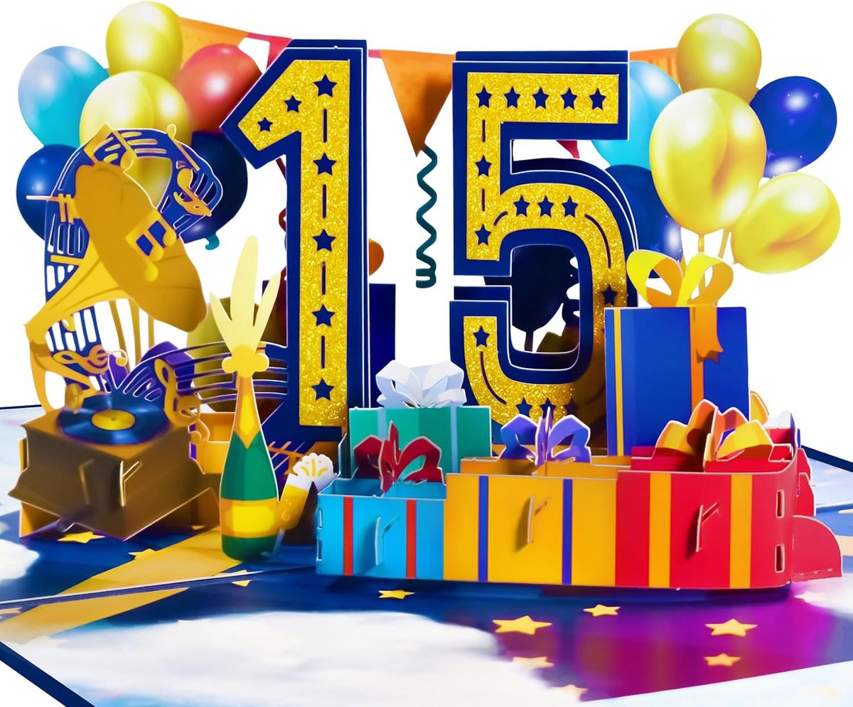 Thijox - 3D Pop-Up Verjaardagskaart 15 Jaar, Unieke Happy Birthday Kaart voor Jongens en Meisjes, Originele Verjaardagskaart voor Vrienden en Familie,