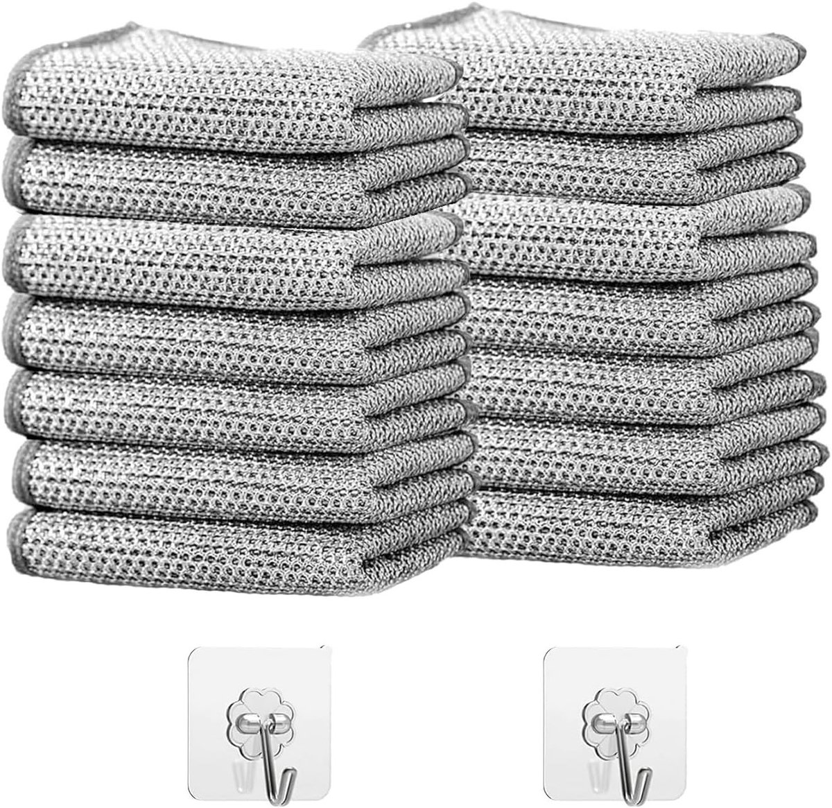 Dubbellaagse draadtheedoeken met haken - 14 stuks vaatdoeken voor pan en fornuis, ideaal voor keukenreiniging