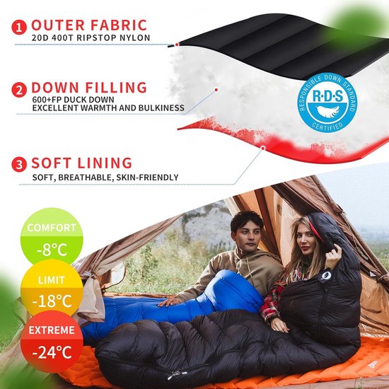 Thijox - Donzen Slaapzak Winter Outdoor -8°C tot -23°C Lichtgewicht Deken Slaapzak voor Kamperen, Hiken en Trekking - 4 Seizoenen van Thijox — afbeelding 3