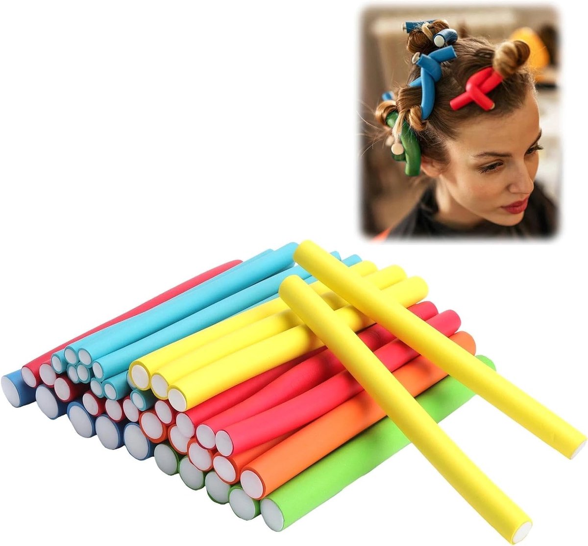 Thijox - 40 Stuks Papilotten Krulspelden, Flexibele Krultang, Hittevrije Haarrollers voor Kleine Krullen, Rubber, Geschikt voor Kort, Middellang en La