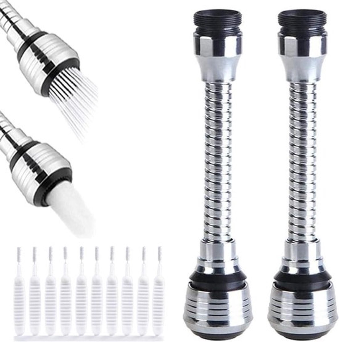 Flexibele Waterbespaarder Kraanbeluchter voor Kranen en Douches - Anti-Spat - Bespaar Water - Geschikt voor Keukens, Badkamers, Bars, Toiletten - 2 Standen - Set van 2 stuks