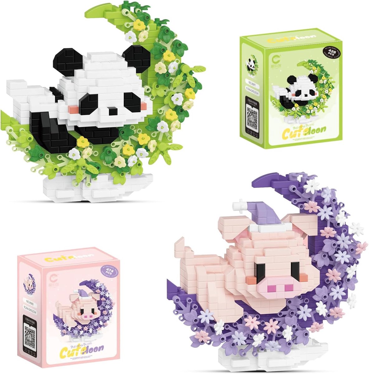 Thijox - Panda Bouwsteenset Mini Bouwsteentjes voor Kinderen en Volwassenen - Schattige Panda en Varkensblok - Creatieve Speelgoedset vanaf 9 Jaar - P