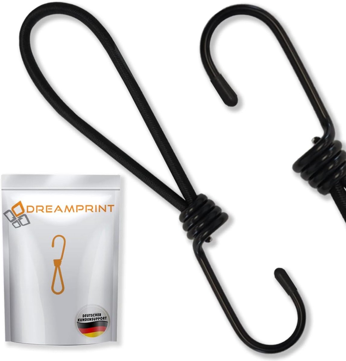 SnelShoppen - 25 Stuks Elastische Lashing Strap met Haak 20 cm - Verstelbare Expander Riemen met Spiralen - Zwart - Perfect voor Camping, Tuin en Binn