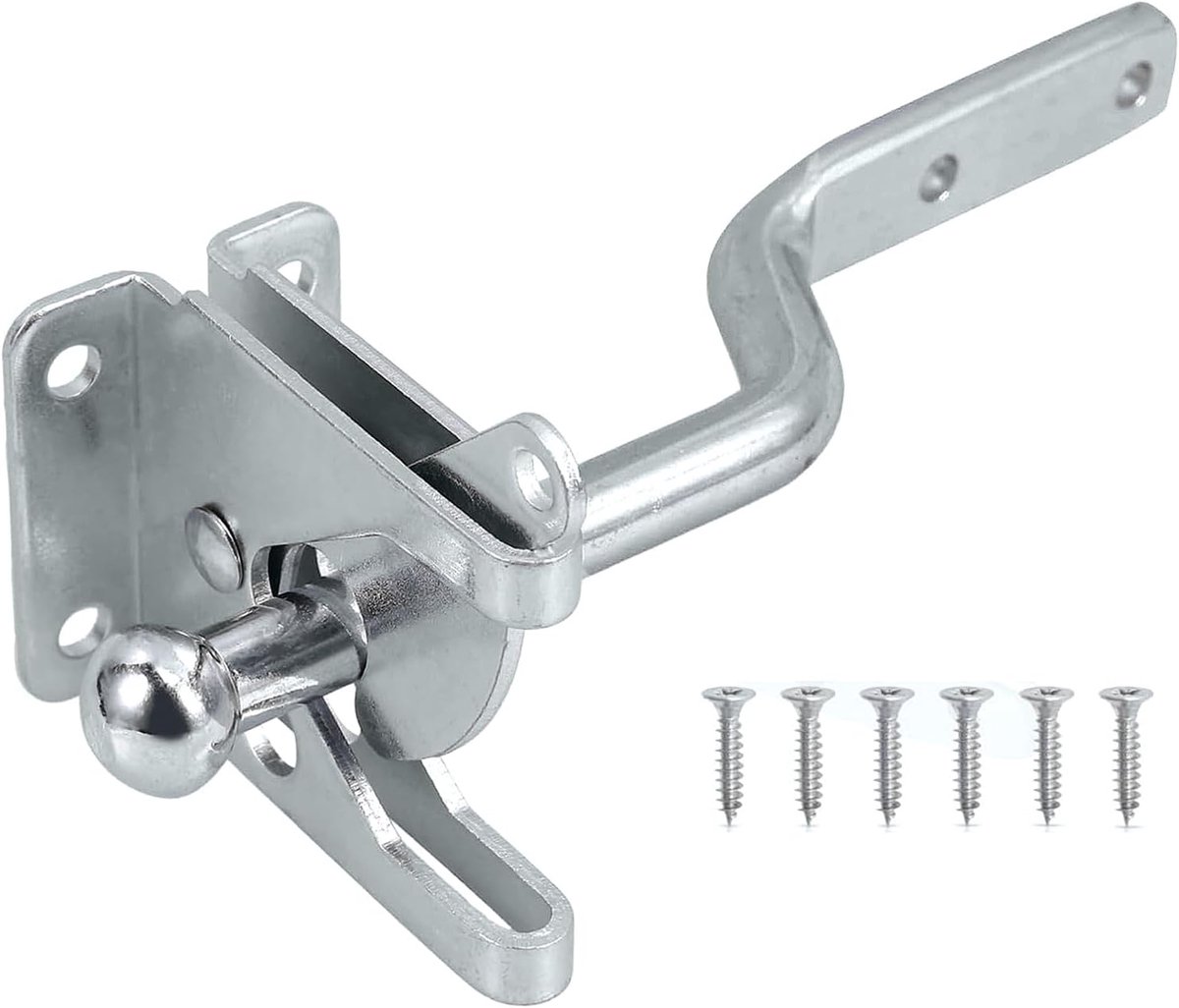 SnelShoppen - Self Locking Gate Lock - Automatische Gravity Lever Deurslot - Tuinpoort Slot - RVS Hek Lock - Hardware Slot Dorpel Latch Bolt (Zilver)