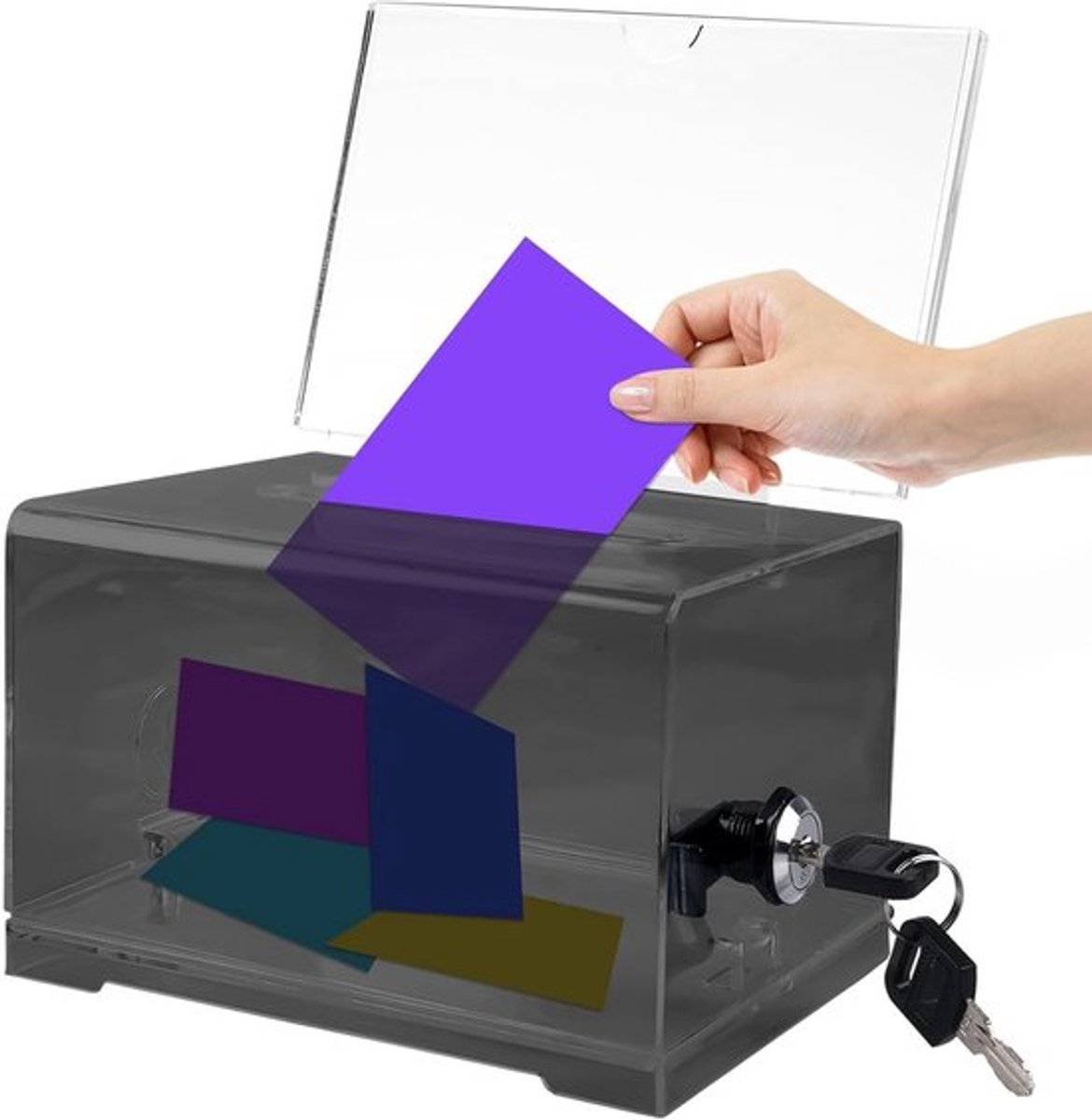 Donatiebox afsluitbaar - Transparante stembus - Ideeenbox - Loterijbox - Voor wedstrijden - 16 x 10 cm bord