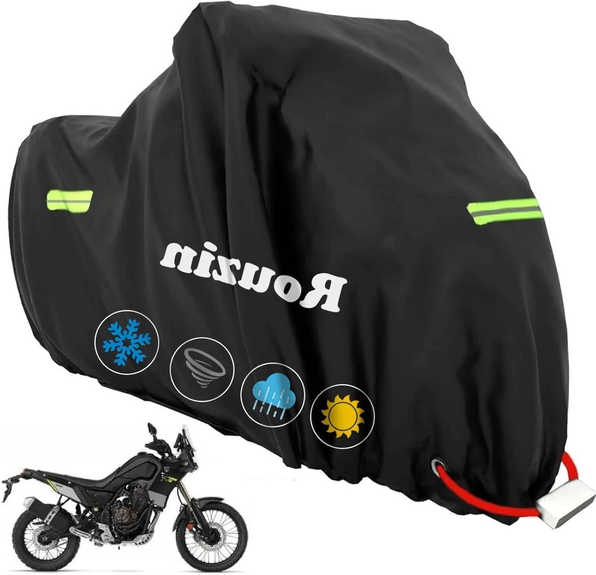 Waterdichte Motorhoes voor Buiten - Beschermende Motor- en Scooterafdekking van 420D Oxford, XXXL Formaat, 265 x 105 x 133 cm, Ideaal voor Garage en Buitengebruik