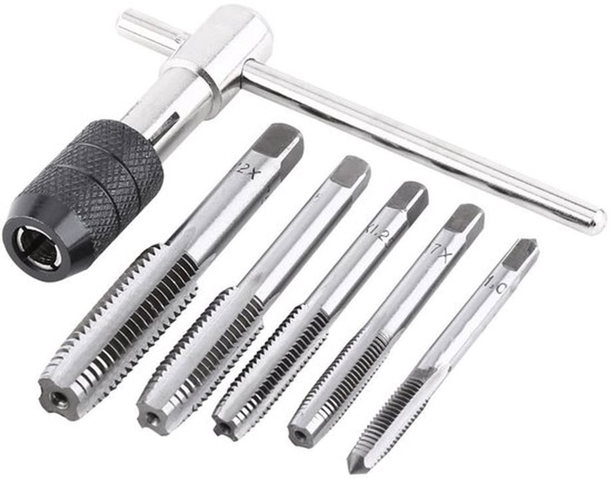 Schroeftap Set 6 Stuks - T-vormige Sleutel - M6-M12 - Lagerstaal - Handgereedschap - Duurzaam Draadsnijden - Taps