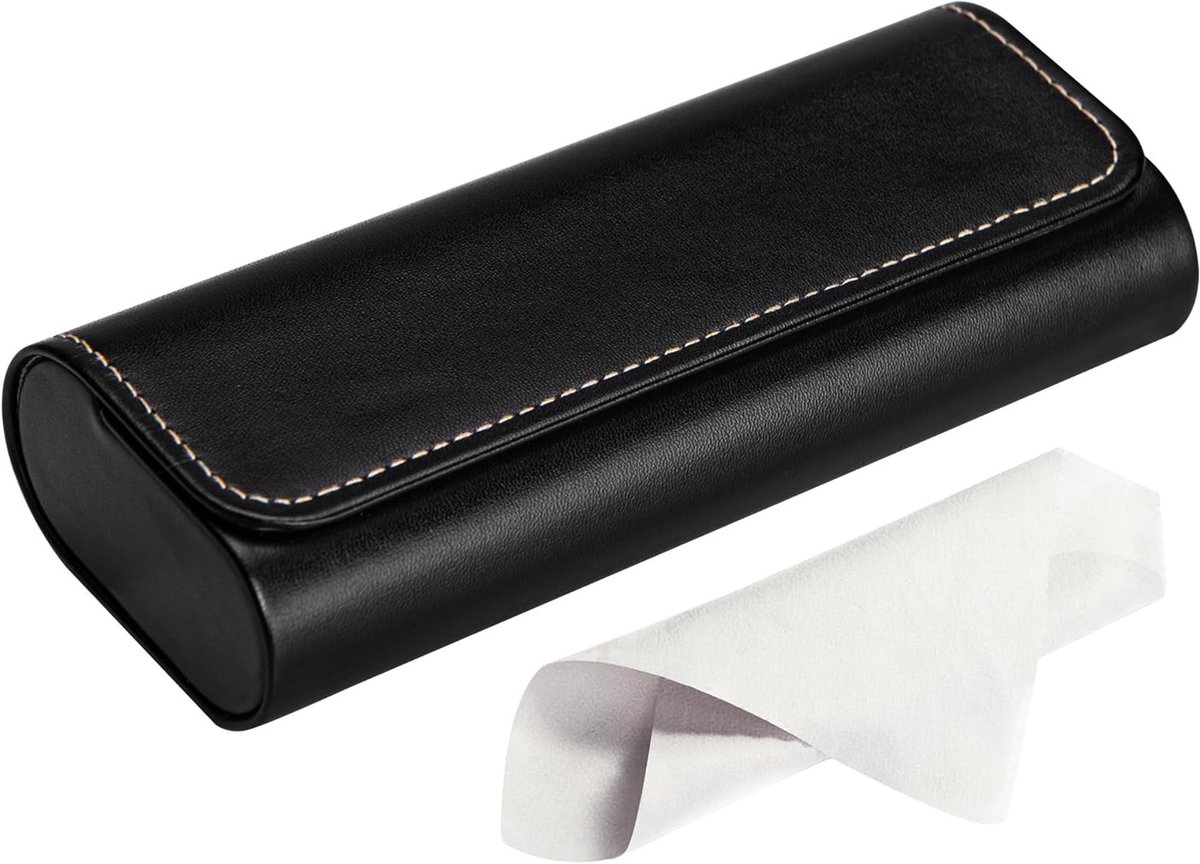 Elegante Harde Brilcase van Premium Leer, Ideaal voor Reizen en Dagelijks Gebruik, Inclusief Microvezeldoek, Zwart, Unisex, One Size