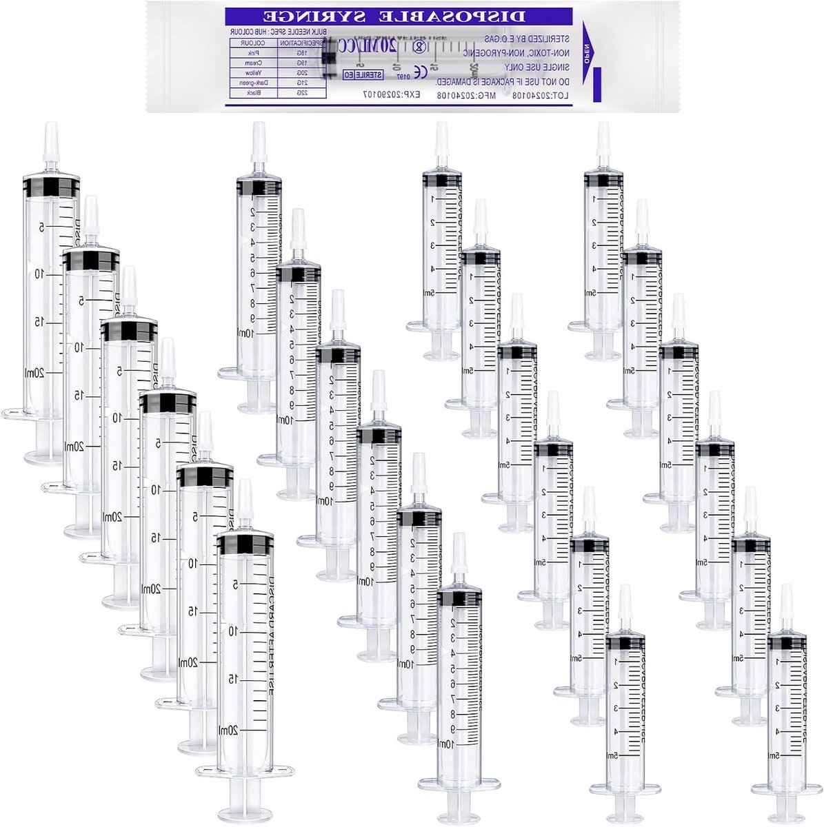 Wegwerpspuiten 5 ml, 10 ml en 20 ml - Kunststof doseerspuiten voor laboratorium, diervoeder en plantenirrigatie, ideaal voor precisie en gebruiksgemak