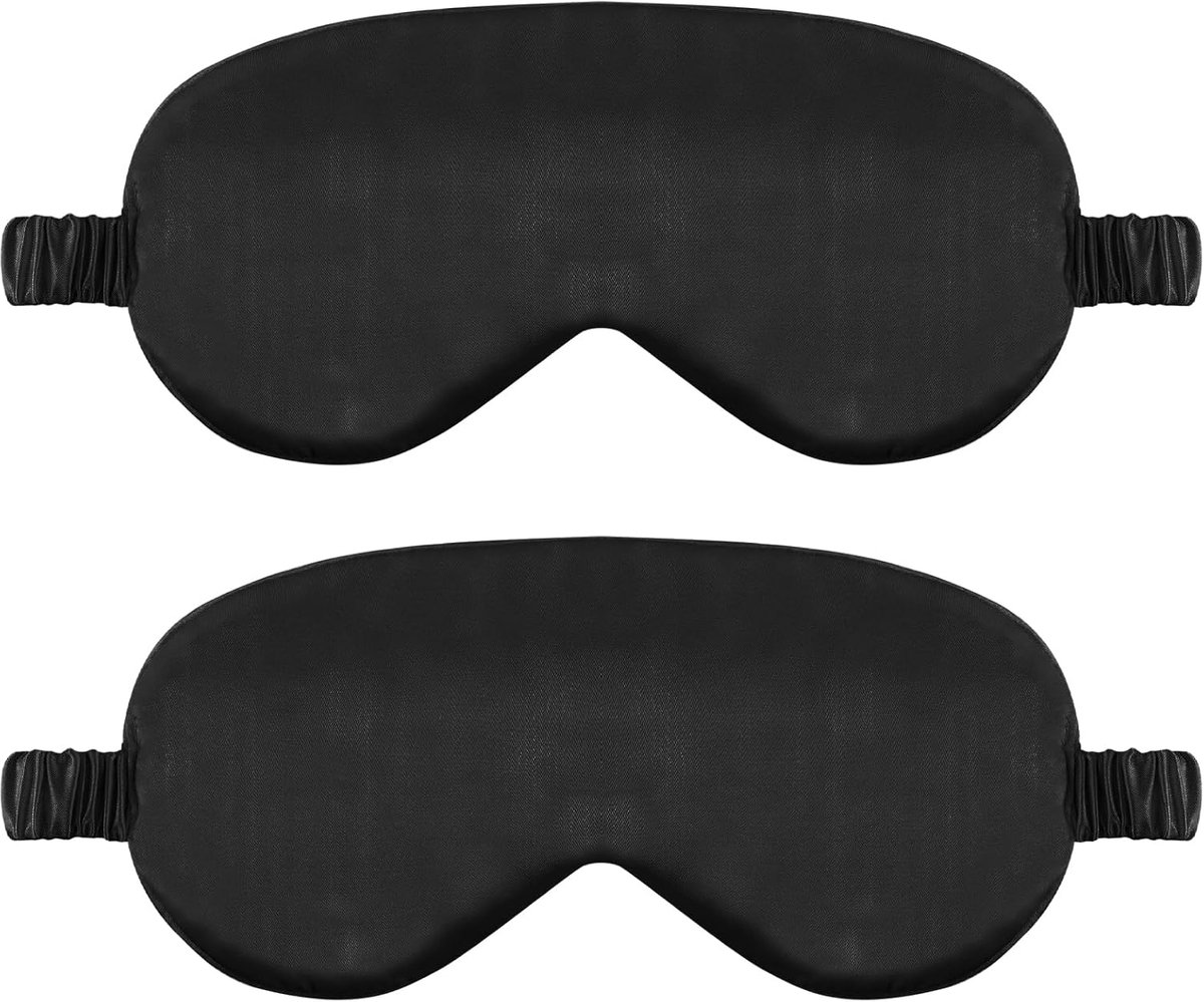 SnelShoppen - 2 stuks zijden slaapmasker voor zijslapers, verduisterend oogmasker met verstelbare elastiek, comfortabel slaapmasker in zwart en roze v